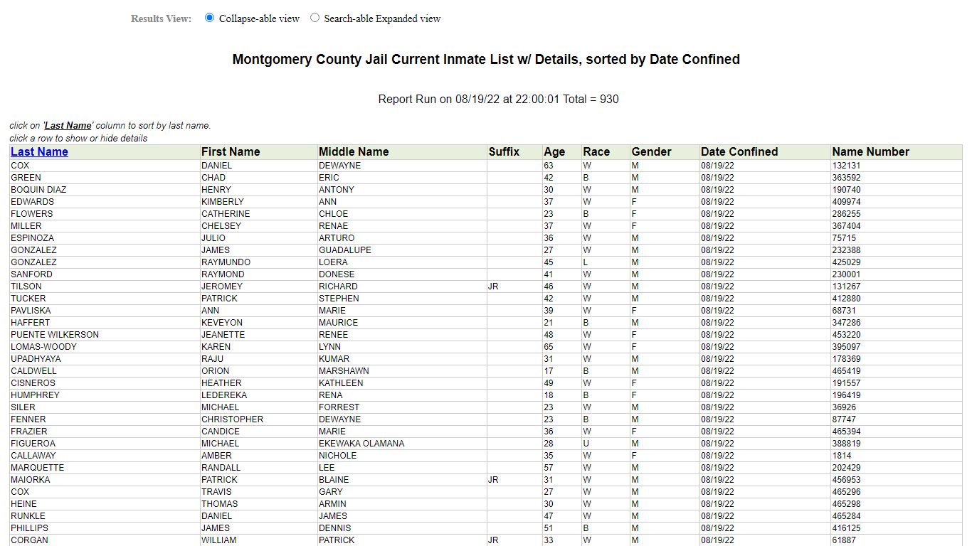 Jail Roster - Montgomery County, Texas